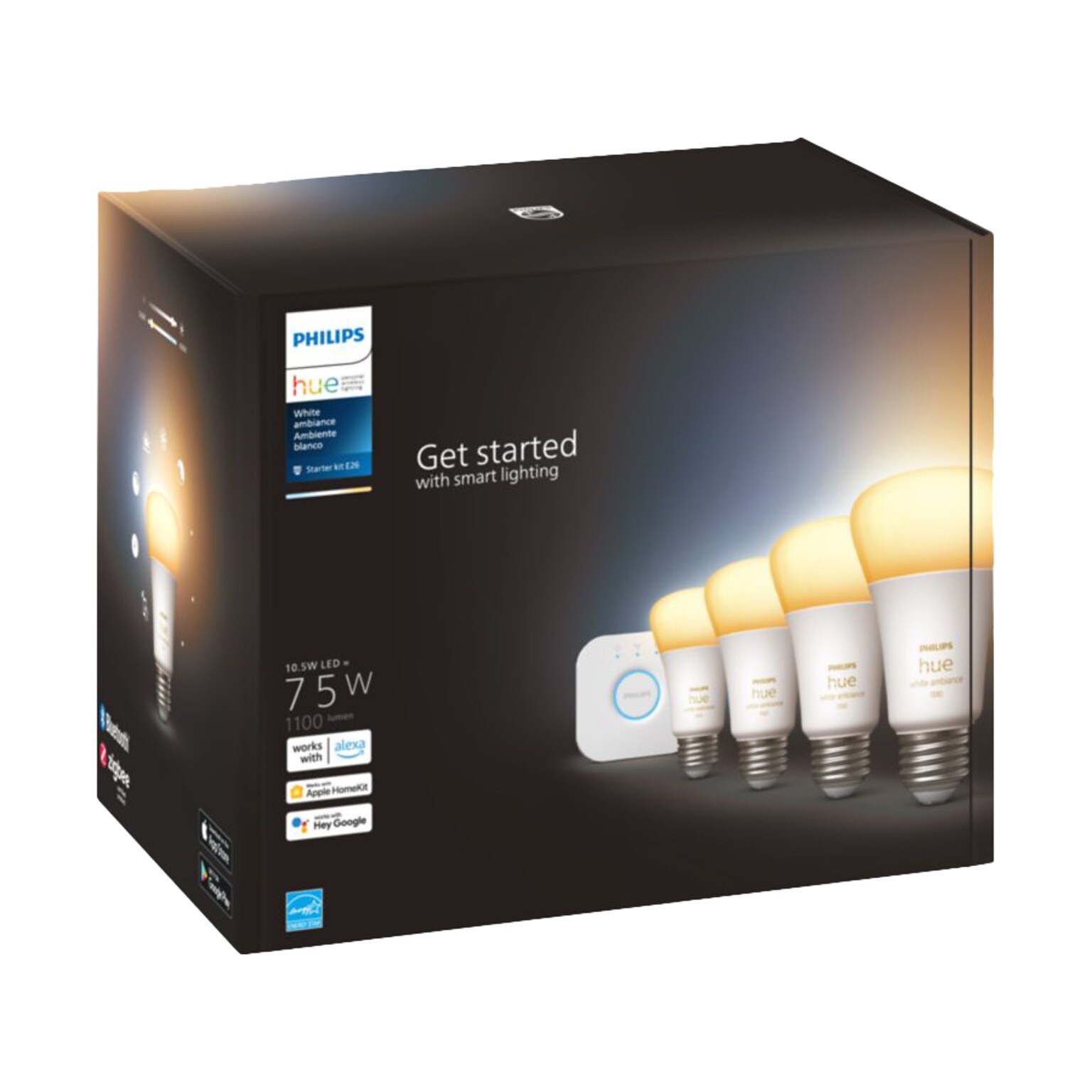 Philips Hue White Starter Kit, A19 2200K-6500K 10.5W E26  (563270)