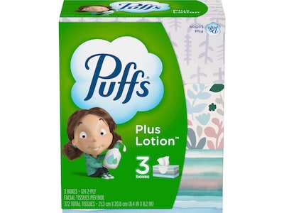 Puffs Plus Lotion Lotion Facial Tissue, 2-ply, 124 Tissues/Box, 3 Boxes/Pack (39363)