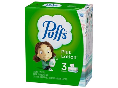 Puffs Plus Lotion Lotion Facial Tissue, 2-ply, 124 Tissues/Box, 3 Boxes/Pack (39363)