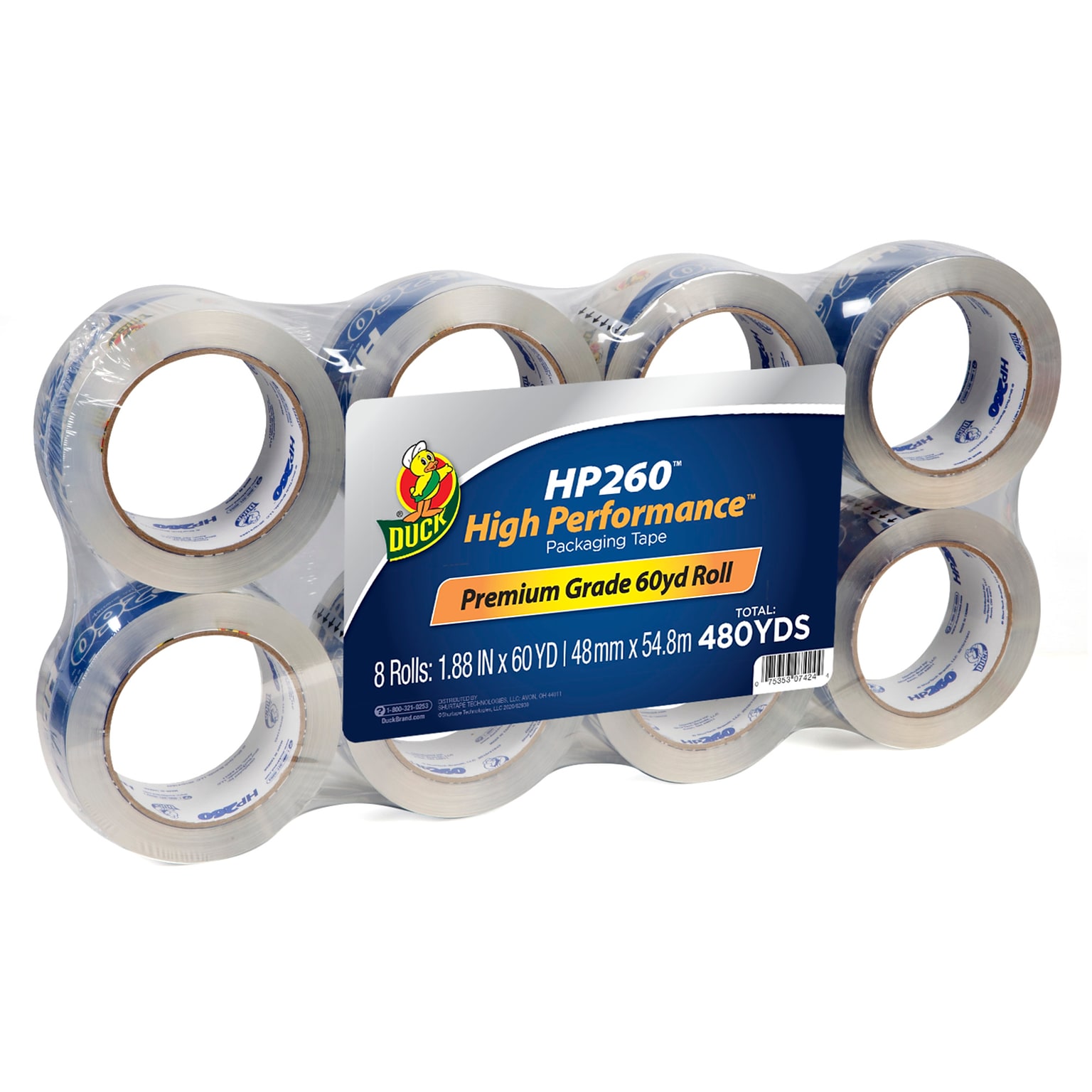 Duck HP260 Heavy Duty Packing Tape, 1.88 x 60 yds., Clear, 8/Pack (1067839/07424)