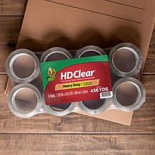 Duck HD Clear Heavy Duty Packing Tape, 1.88 x 54.6 yds., Clear, 8/Pack (282195)