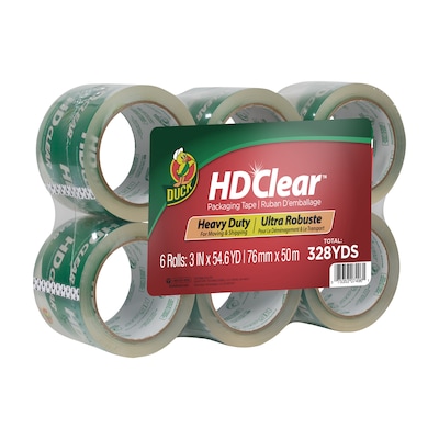 Duck HD Clear Heavy Duty Packing Tape, 3 x 54.6 yds., Clear, 6/Pack (307352/7496)