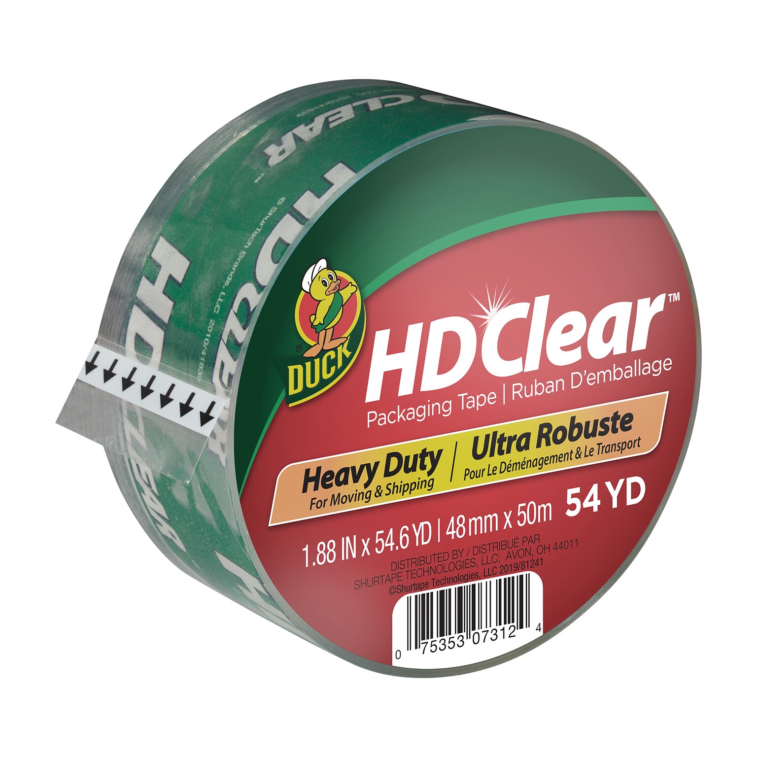 Duck HD Clear Heavy Duty Packing Tape, 1.88 x 54.6 yds., Clear (297438)