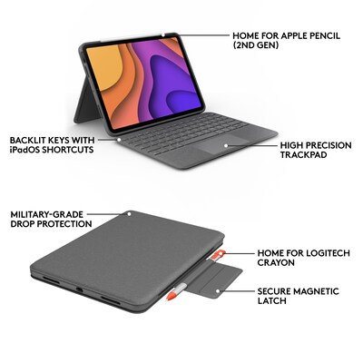 Logitech Folio Touch iPad Keyboard Case with Trackpad for iPad Air (4th and 5th gen), Oxford Gray (920-009952)