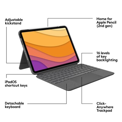 Logitech Combo Touch iPad Air (4th, 5th Gen) Keyboard Case - Detachable Backlit Keyboard with Kickstand, Oxford Gray