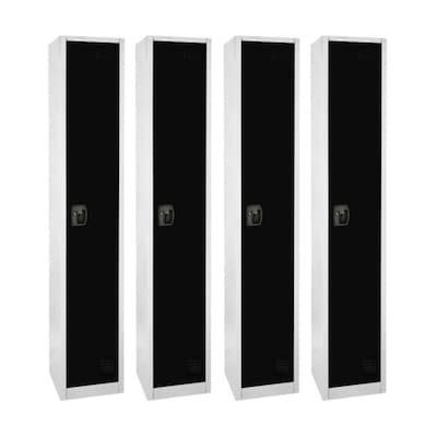 AdirOffice 72 Single Tier Key Lock Black Steel Storage Locker, 4/Pack (629-201-BLK-4PK)