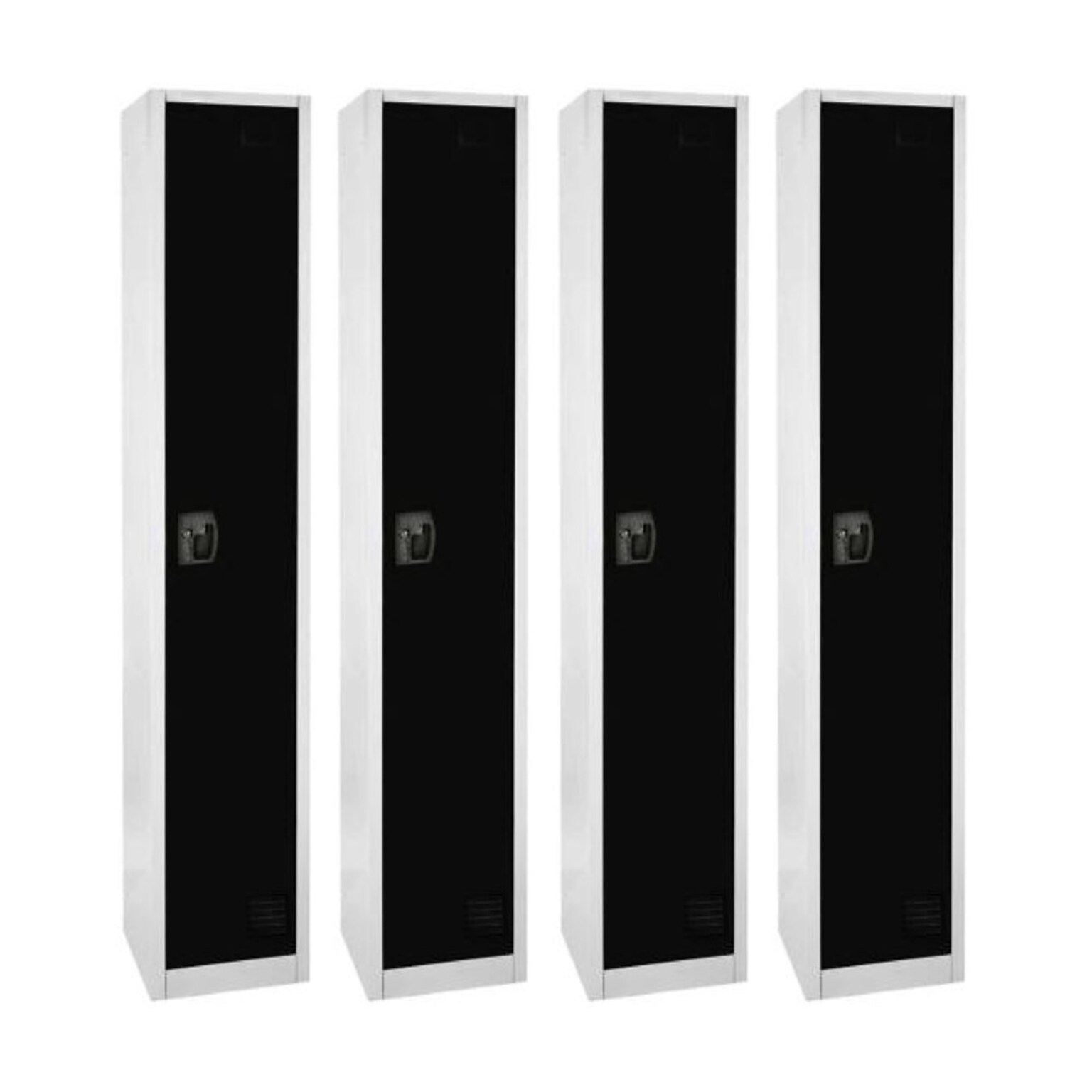 AdirOffice 72 Single Tier Key Lock Black Steel Storage Locker, 4/Pack (629-201-BLK-4PK)