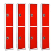 AdirOffice 72 2-Tier Key Lock Red Steel Storage Locker, 4/Pack (629-202-RED-4PK)