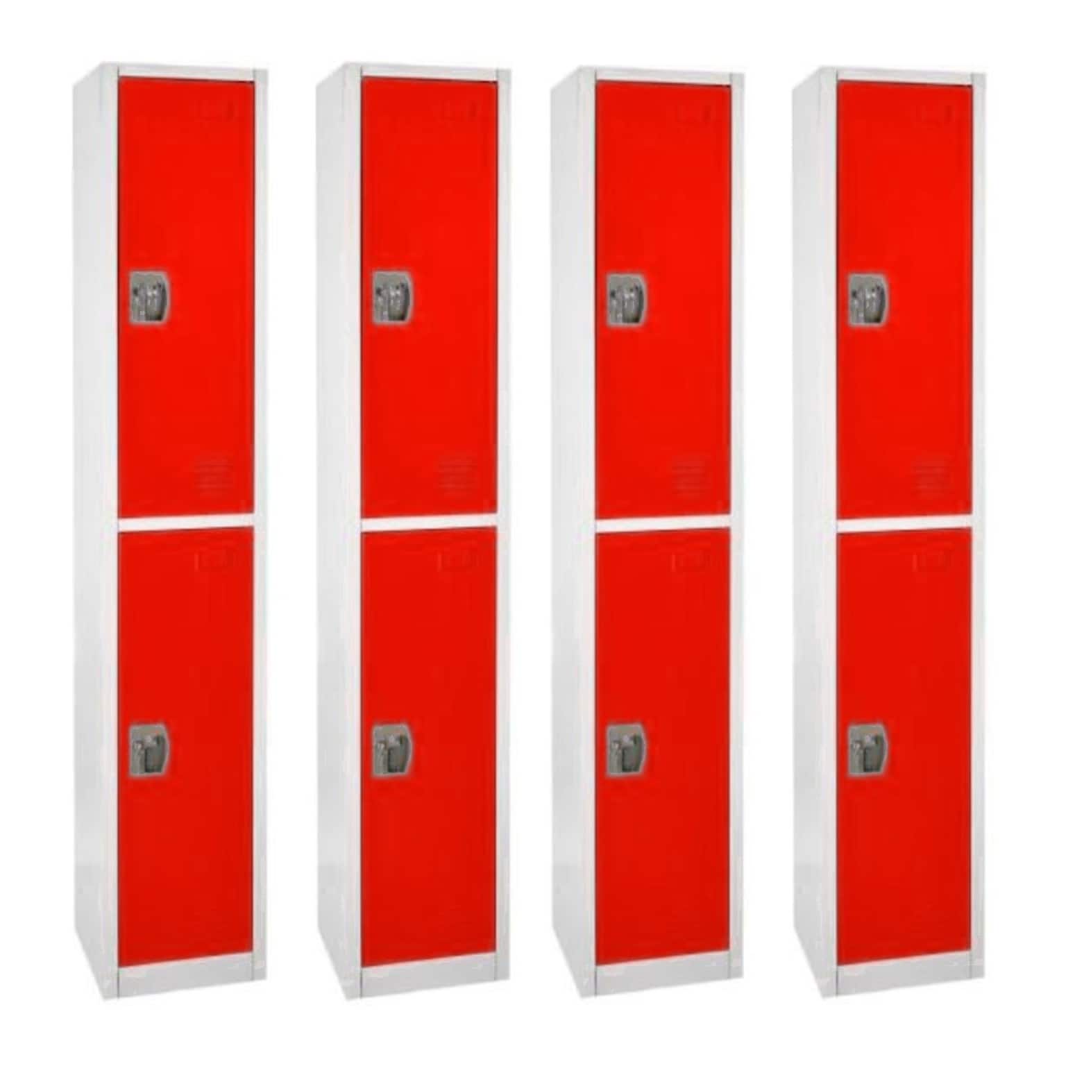 AdirOffice 72 2-Tier Key Lock Red Steel Storage Locker, 4/Pack (629-202-RED-4PK)