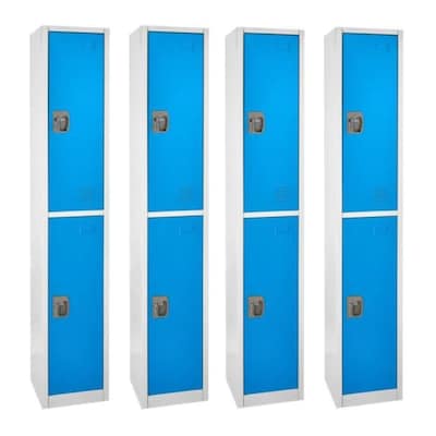 AdirOffice 72 2-Tier Key Lock Blue Steel Storage Locker, 4/Pack (629-202-BLU-4PK)