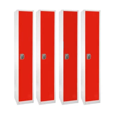 AdirOffice 72 1-Compartment Steel Tier Key Lock Red Storage Locker, 4/Pack (629-201-RED-4PK)