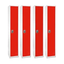 AdirOffice 72 1-Compartment Steel Tier Key Lock Red Storage Locker, 4/Pack (629-201-RED-4PK)