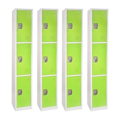 AdirOffice 72 3-Tier Key Lock Green Steel Storage Locker, 4/Pack (629-203-GRN-4PK)