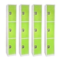 AdirOffice 72 Triple-Compartment Steel Tier Key Lock Green Storage Locker, 4/Pack (629-203-GRN-4PK)
