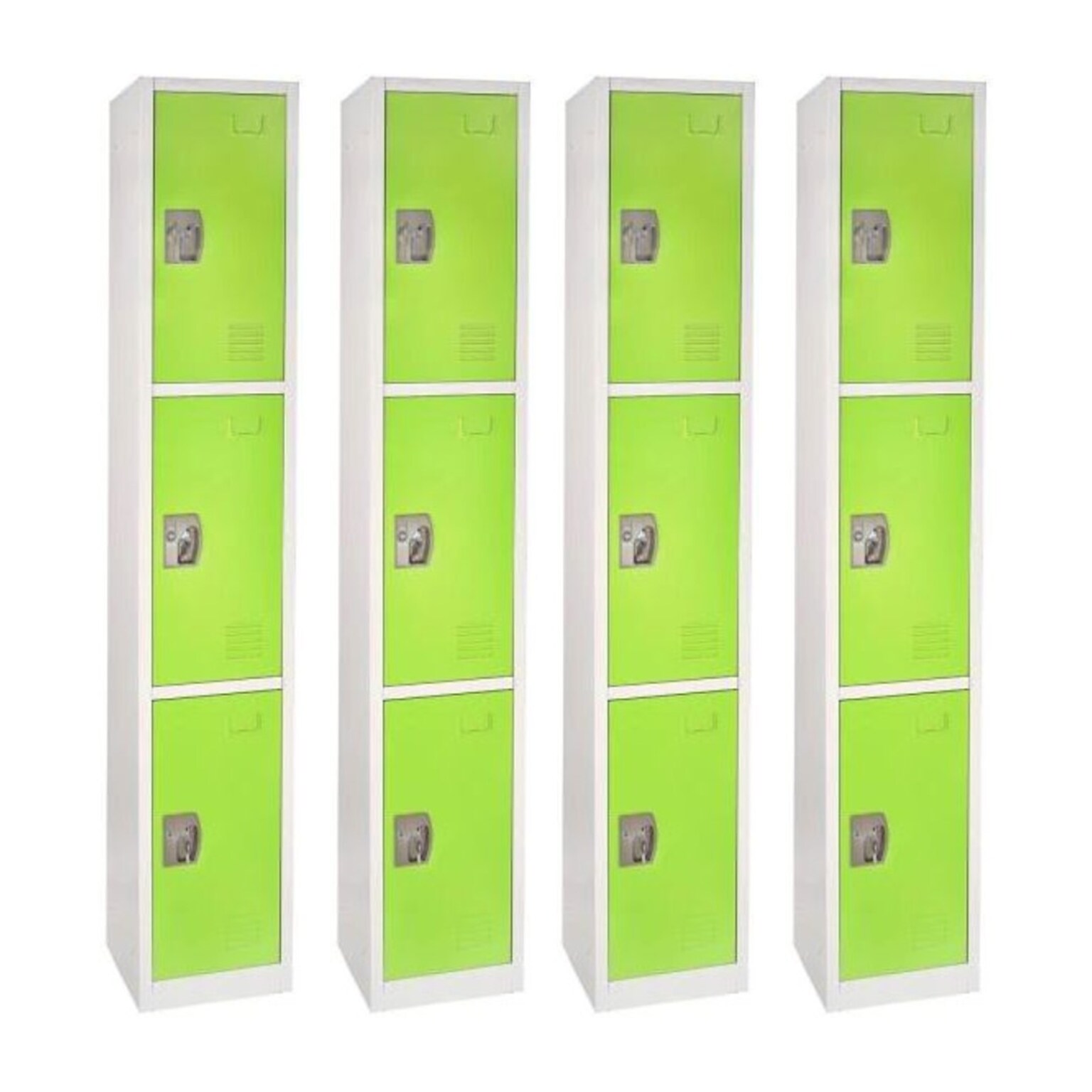 AdirOffice 72 3-Tier Key Lock Green Steel Storage Locker, 4/Pack (629-203-GRN-4PK)