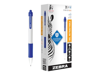 Zebra Sarasa Dry X20+ Retractable Gel Pen, Medium Point, 0.7mm, Blue Ink, Dozen (41620)