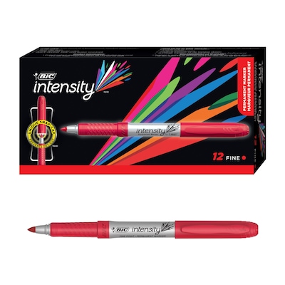 BIC Intensity Permanent Markers, Fine Tip, Red, 12/Pack (GPM11RD)