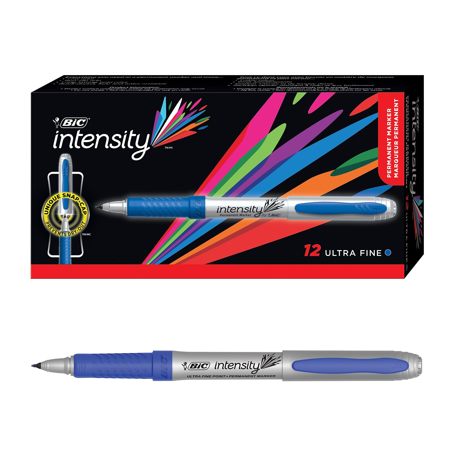 BIC Intensity Permanent Markers, Ultra Fine Tip, Blue, 12/Pack (GPMU11-BLU)
