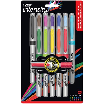 BIC Intensity Permanent Markers, Ultra Fine Tip, Assorted, 12/Pack (GPMUP12)