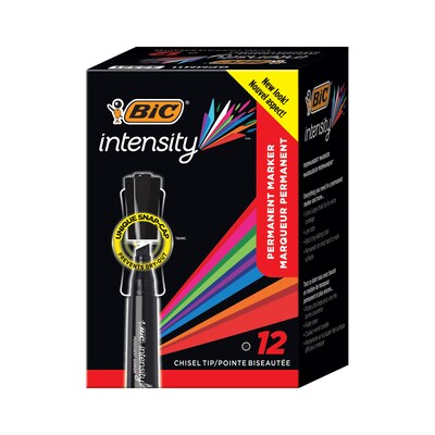 BIC Intensity Tank Permanent Markers, Chisel Tip, Black, 12/ Pack (GPMM11BLK)