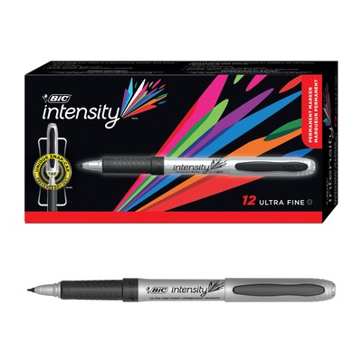 BIC Intensity Permanent Markers, Ultra Fine Tip, Black, 12/Pack (GPMU11BK)