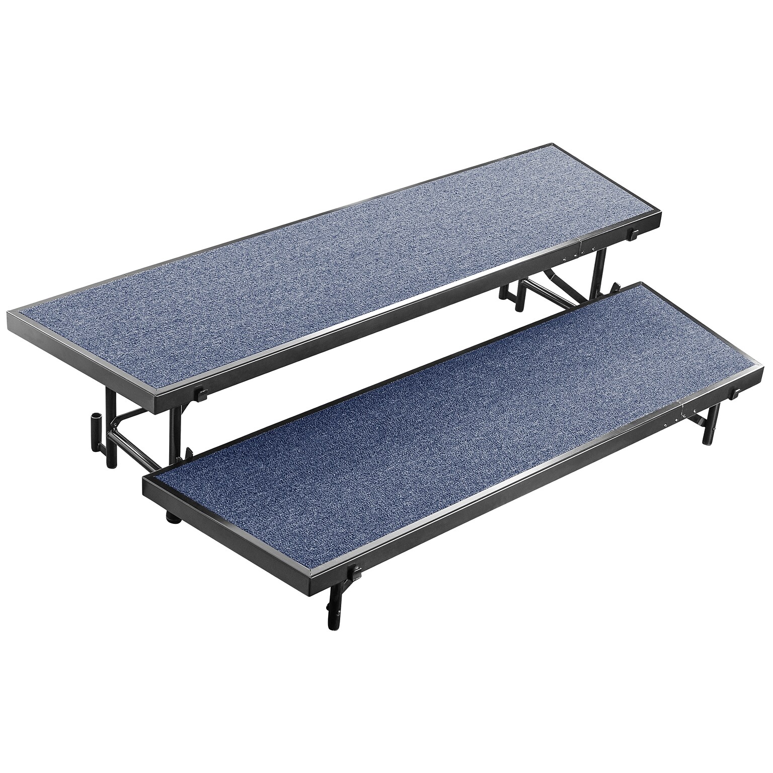 NPS 2 Level Tapered Standing Choral Riser, 36W x 60”-66”L x 16H, Blue Carpet (RT2LC-04)
