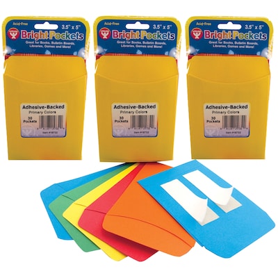 Hygloss Self Adhesive Library Pockets, 30 Per Pack, 3 Packs (HYG15732-3)