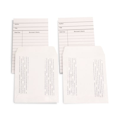 Hygloss Library Cards & Self-Adhesive Pockets Combo, White, 150 Each/300 Pieces Total (HYG61161)