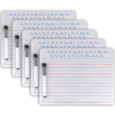 Pacon® Handwriting Whiteboard Dry Erase Set, 2-Sided, Ruled/Plain, with Marker/Eraser, 9 x 12, 5 S
