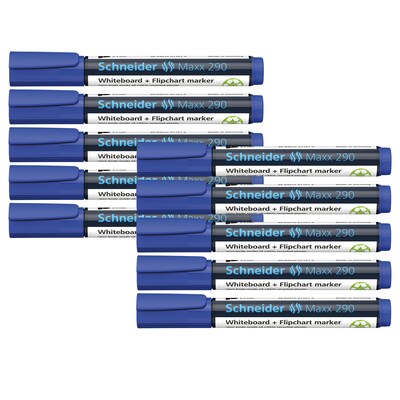 Schneider Maxx 290 Whiteboard & Flipchart Markers, Bullet Tip, Blue, Box of 10 (PSY12900310)