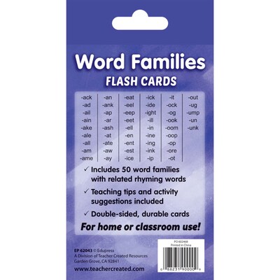 Edupress Word Families Flash Cards, 56 Cards (TCR62043)