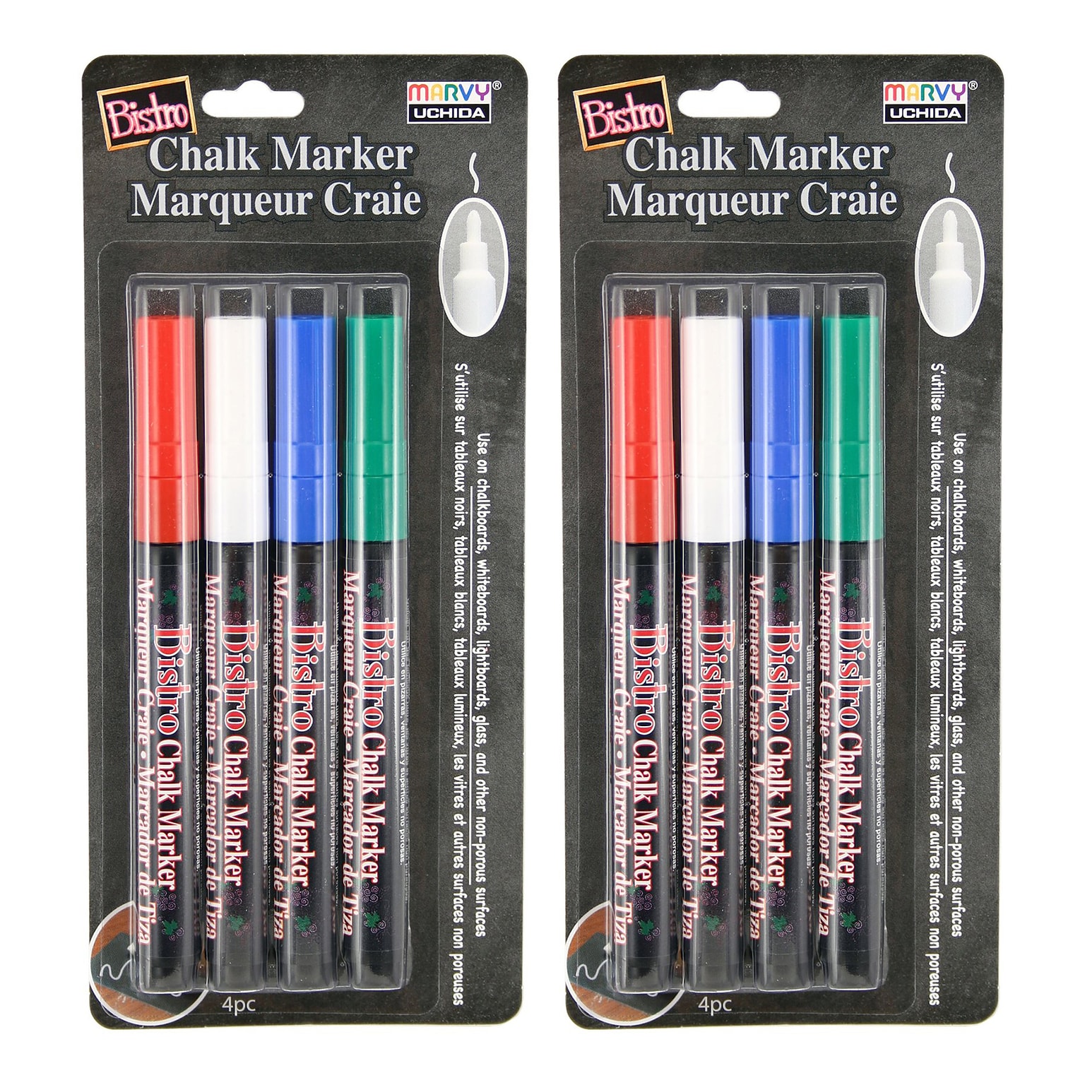 Marvy Uchida Marker, Fine Tip, Assorted Colors, 4 Per Pack, 2 Packs (UCH4824E-2)