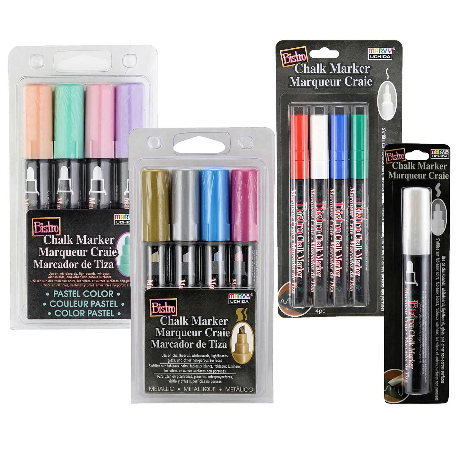 Marvy Uchida Bistro Chalk Marker, Fine and Broad Tip, Assorted Colors, 13/Set (UCHBCMKIT)