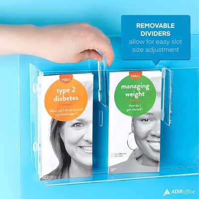 AdirOffice Acrylic 24 Compartment Hanging Wall Mount Magazine Rack, Clear (640-2948-CLR)