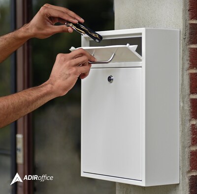 AdirOffice Steel Large Wall Mounted Drop Box Interoffice Mailbox, Key Lock, White (631-04-WHI)