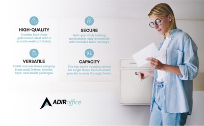 AdirOffice Steel Large Wall Mounted Drop Box Interoffice Mailbox, Key Lock, White (631-04-WHI)