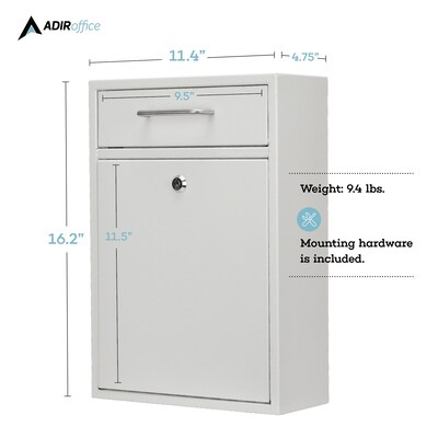 AdirOffice Steel Large Wall Mounted Drop Box Interoffice Mailbox, Key Lock, White (631-04-WHI)