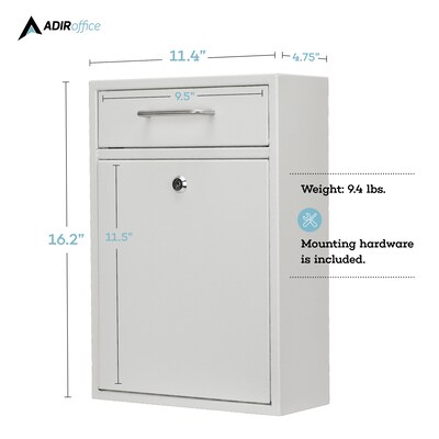 AdirOffice Large Wall Mounted Drop Box, Key Lock, White (631-04-WHI)