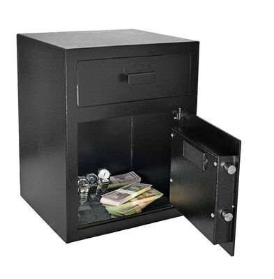 AdirOffice Black Steel Drop Bin Depository Safe With Digital Lock, 1.1 cu. ft., (670-200-BLK)