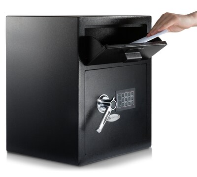 AdirOffice Black Steel Drop Bin Depository Safe With Digital Lock, 1.1 cu. ft., (670-200-BLK)