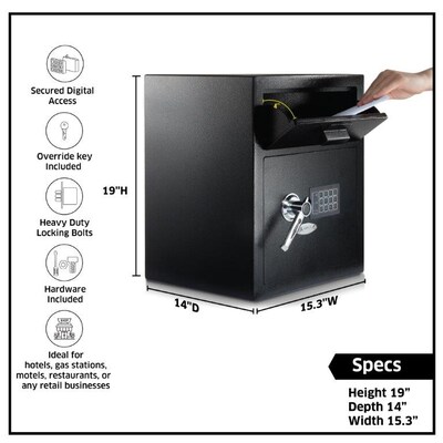 AdirOffice Black Steel Drop Bin Depository Safe With Digital Lock, 1.1 cu. ft., (670-200-BLK)