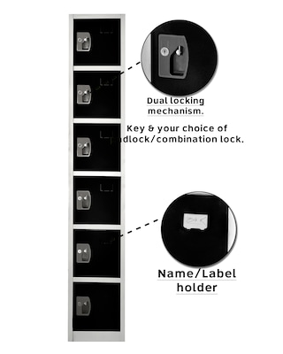 AdirOffice 72'' 6-Tier Key Lock Black Steel Storage Locker (629-206-BLK)