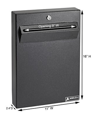 AdirOffice Steel Drop Box Interoffice Mailbox with Key Lock, 16"H x 11"W x 2.4"D, White Steel (631-14-WHI)