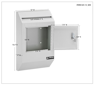 AdirOffice Steel Drop Box Mailbox with Key Lock, 0.37 cu. ft. (631-13-WHI)