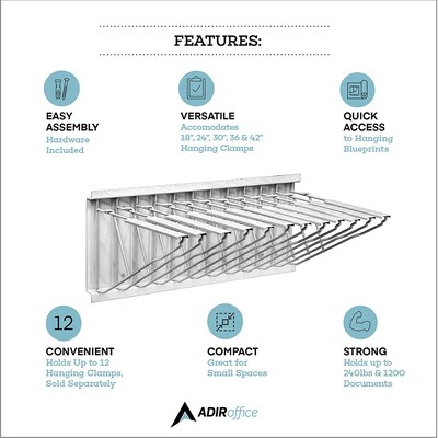 AdirOffice Steel Hanging Wall File, For Blueprint & Large-Format Files, White (617-WHI)