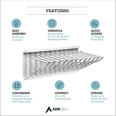 AdirOffice Pivot Wall Rack For Blueprints, White (617-WHI)