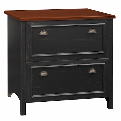 Bush Furniture Fairview 2 Drawer Lateral File Cabinet, Antique Black and Hansen Cherry (WC53984T)