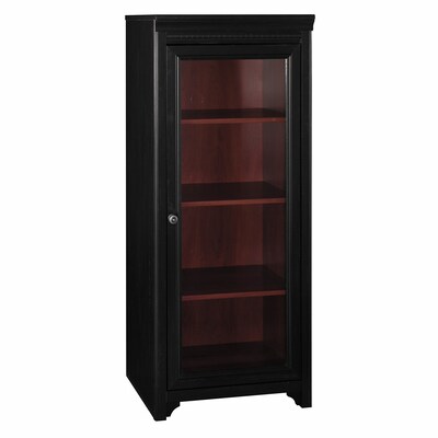 Bush Furniture Fairview Media Cabinet with Door, Antique Black and Hansen Cherry (AD53940-03)