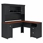 Bush Furniture Fairview 60" L Shaped Desk with Hutch, Antique Black/Hansen Cherry (FV004AB)