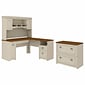 Bush Furniture Fairview 60"W L Shaped Desk with Hutch and Lateral File Cabinet, Antique White/Tea Maple (FV003AW)
